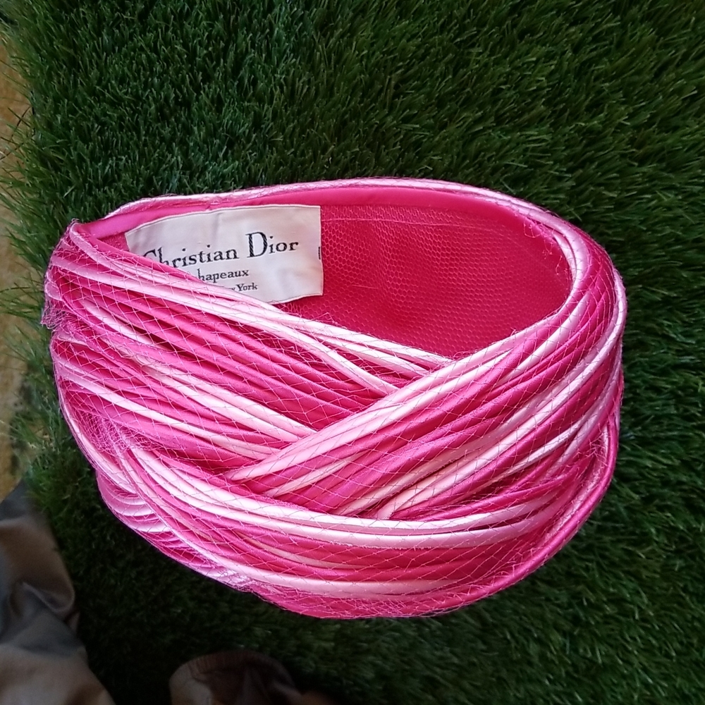 60s DIOR Christian Vtg Braided Pinks Netting Party Fashionista Collector Hat EVC - Picture 7 of 16